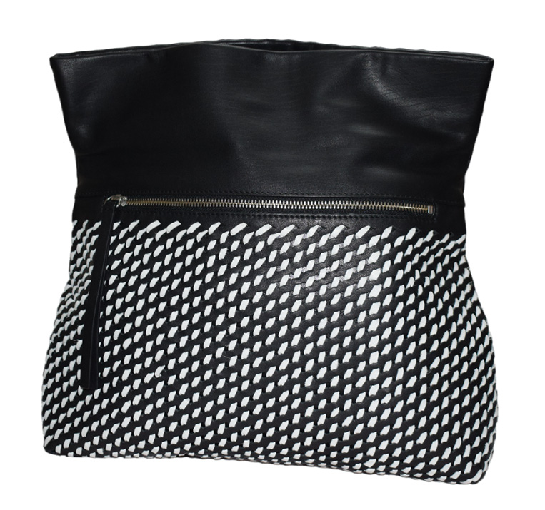 GENUINE LEATHER WOVEN CLUTCH BAG