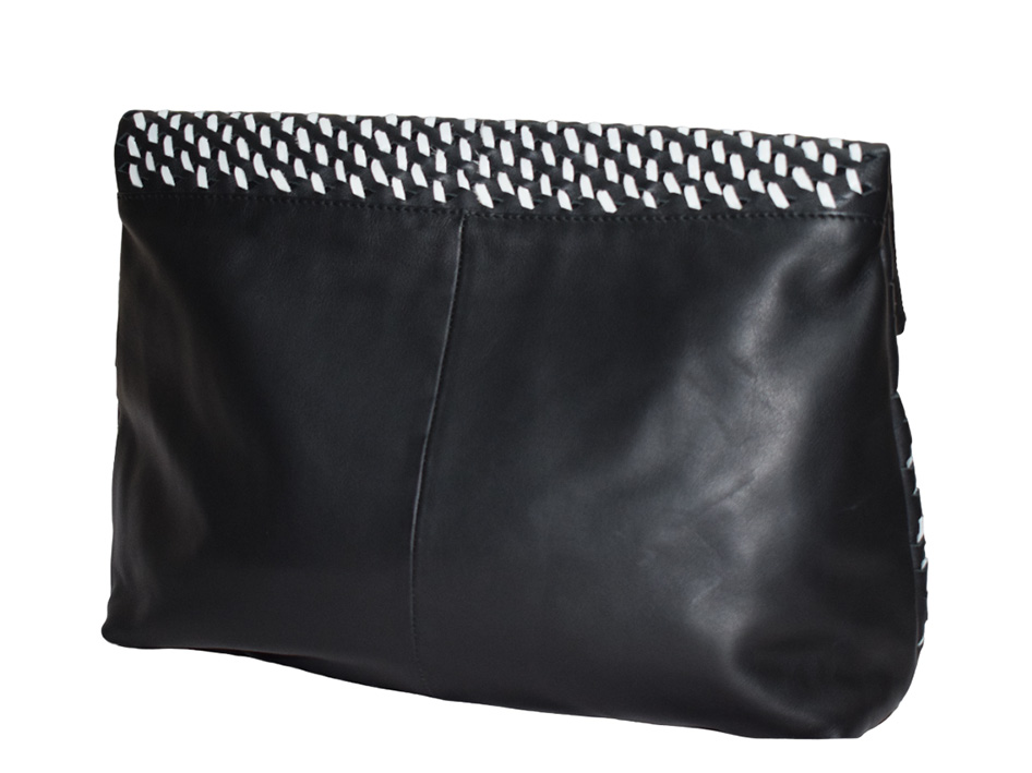 GENUINE LEATHER WOVEN CLUTCH BAG